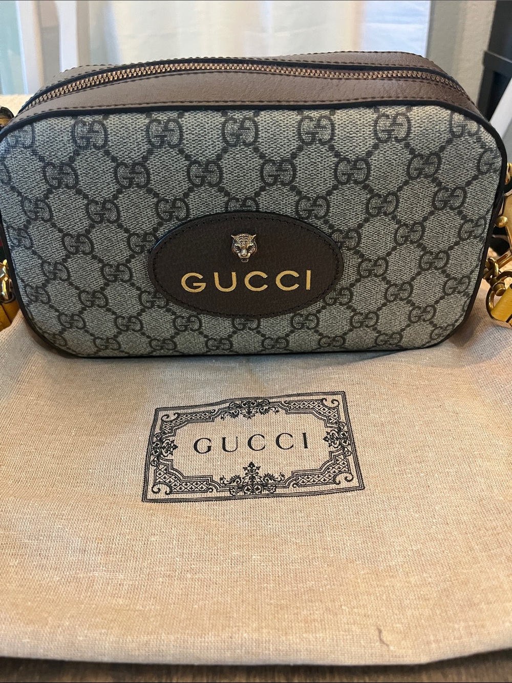 Gucci GG Supreme Monogram Crossbody in Gray and Brown